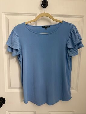 Adrianna Papell Light Blue Layered Flutter Sleeve Tee small